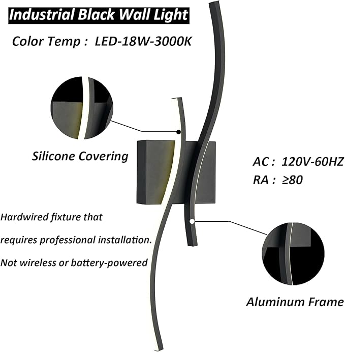 Modern Led Sconce Wall Lighting Indoor 24" Minimalist Industrial Black Wall