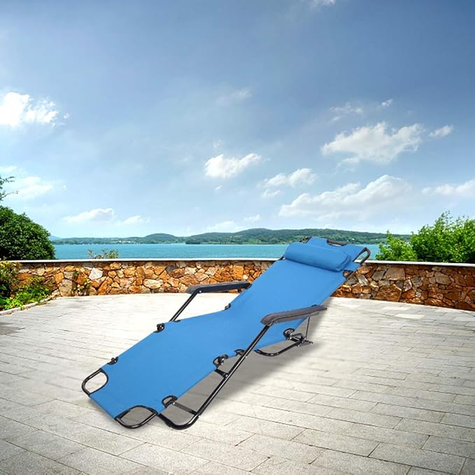 Outdoor Folding Chaise Lounge Chair, Patio Sun Lounger Reclining Beach Chair Sun Patio Pool Lawn Recliner Chair (Blue)