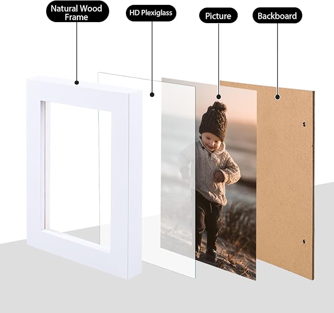 KINLINK 3.5x5 Picture Frame White, Solid Wood Frames with Plexiglass for Table Top and Wall Mounting, Photo Frames for Horizontal or Vertical Display, 4 Pack