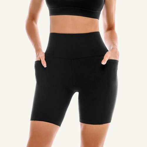 Leafigure Women's Biker Shorts - High Waisted Yoga Shorts with Pockets for Gym & Running | 2 Pack