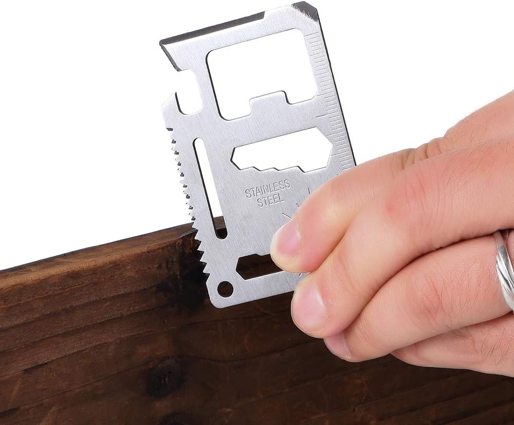 Stainless Steel Survival Pocket Tool - 11-in-1 Multipurpose Silver Beer Bottle Opener/Portable Wallet Pocket Size/Gifts for Men and Women(4-Pack)