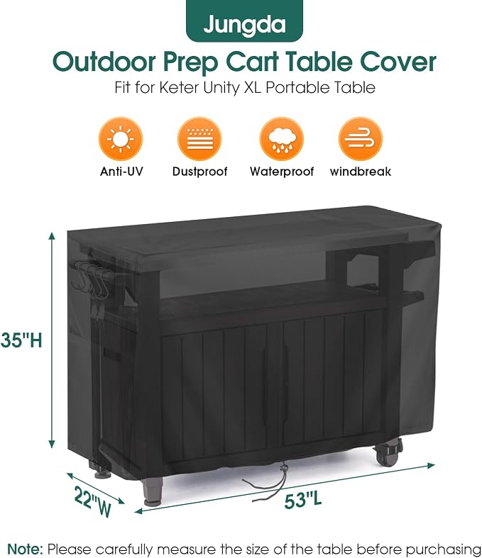 Prep Table Cover for 52 Inch Keter Unity XL Portable Outdoor Table and Storage Cabinet, Outdoor Bar Tables Cover Waterproof Heavy Duty for Patio Grill Tables