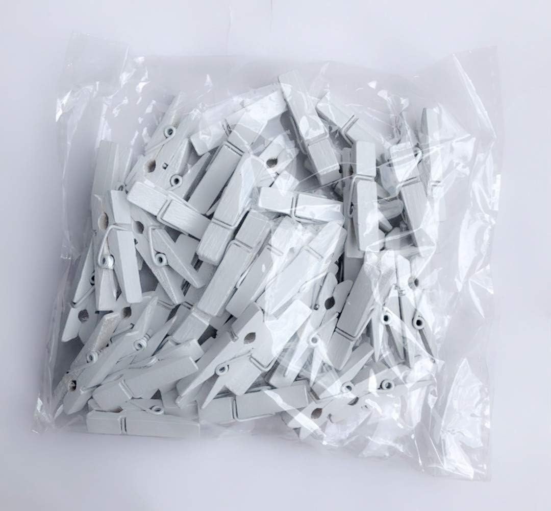DurReus Small Clothespins Decorations Display Art Project Wood Kitchen Clips Chip Bags Clothesline Pins with Twine Pack 50 White