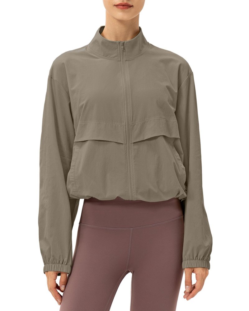 Locachy Women's Lightweight Zip Up Athletic Jacket Stand Collar Windproof Sun Protection Workout Outdoor Jacket Coffee Grey M