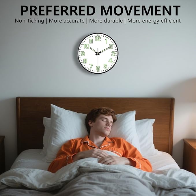 12 Inch Silent Wall Clocks Battery Operated, Glow in The Dark Wall Clock