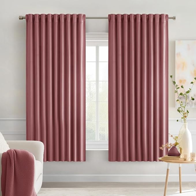 MIULEE Dusty Rose Back Tab Blackout Curtains 63 Inch Length 2 Panels Set