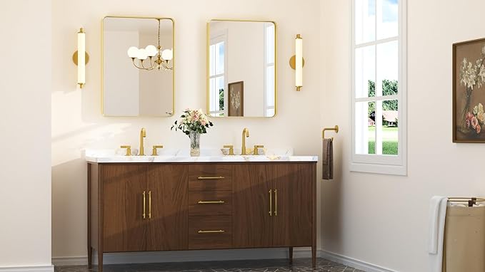 Keonjinn Gold Bathroom Mirrors for Over Sink, 22” x 30” Rounded Rectangle