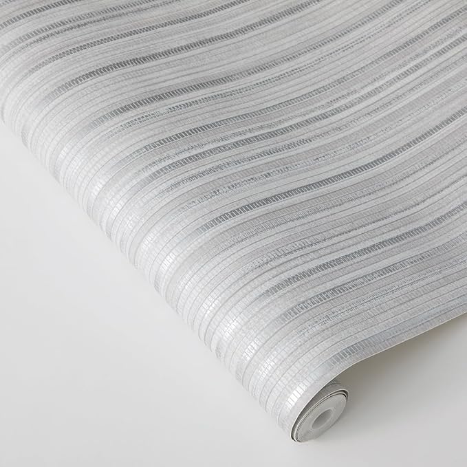 Tempaper Textured Metallic Silver Faux Grasscloth Removable Peel and Stick