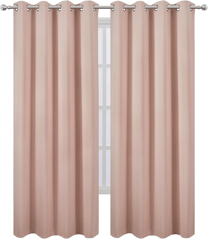 LEMOMO Blackout Curtains 66 x 95 inch/Blush Curtains Set of 2 Panels/Thermal