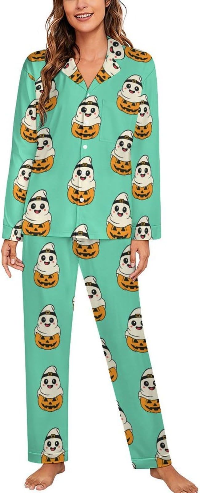 Lemons Leaves Ceramic Style Womens Pajama Set Long Sleeve Pajamas Top And Pants Soft Loungewear Pjs Sets