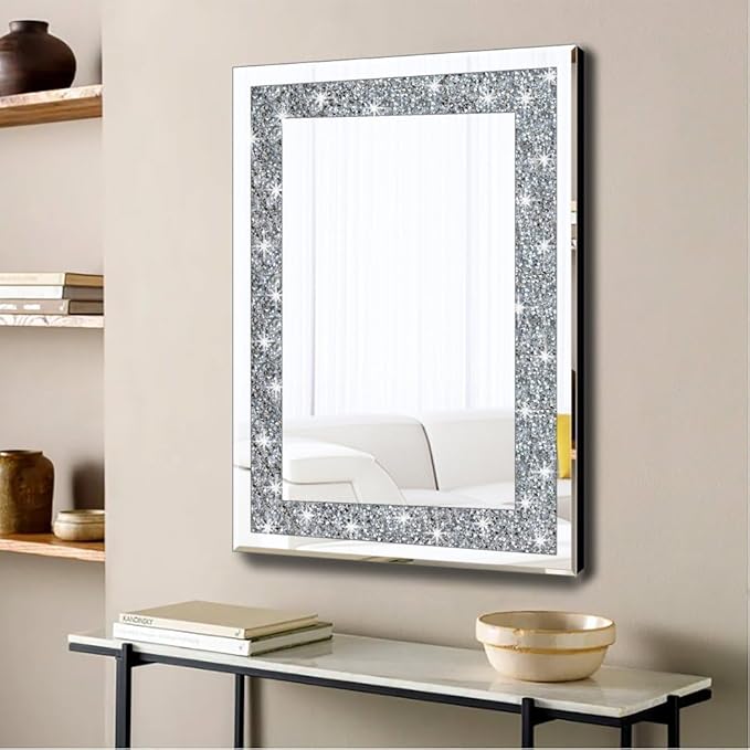 QMDECOR Crystal Crush Diamond Rectangle Silver Mirror
