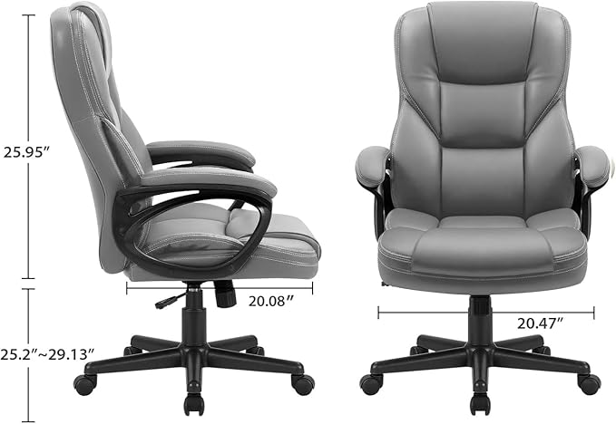 Furmax Office Executive Chair High Back Adjustable Managerial Home Desk Chair, Swivel Computer PU Leather Chair with Lumbar Support (1, Gray)