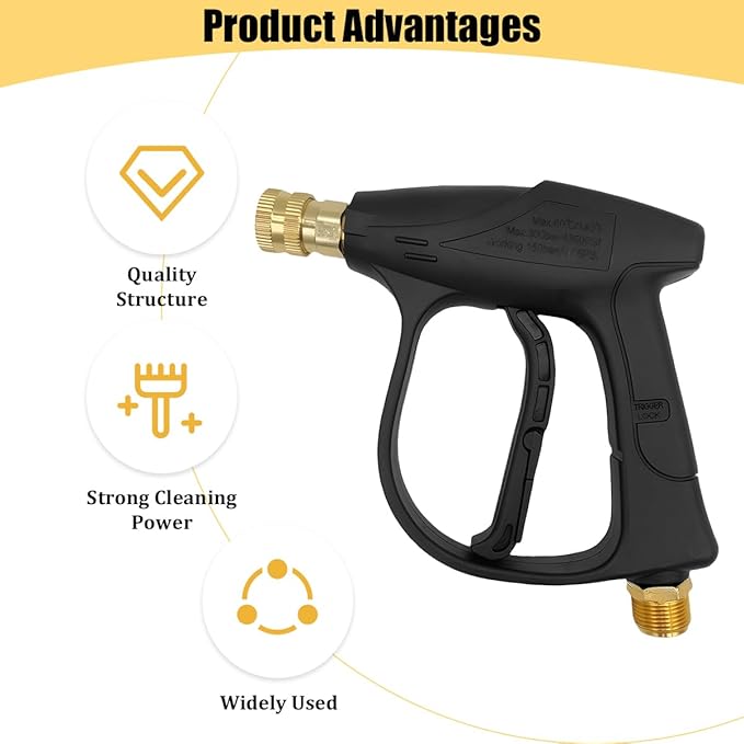 Zpana Car High-Pressure Washer Gun, 4350 PSI Max Vehicle Cleaning Power Washer Gun with 1/4" Outlet Quick Connect, M22-14 Thread Auto Washing Pressure Sprayer Tool, Universal for Vehicle