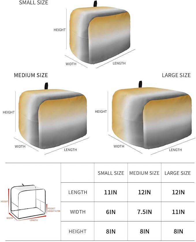 Toaster Cover 2 Slice Yellow and Grey Ombre Toaster Oven Cover with Pockets Gradient Color Dustproof Bakeware Protector Small Kitchen Appliance Dust Covers and Fingerprint Protection for Women