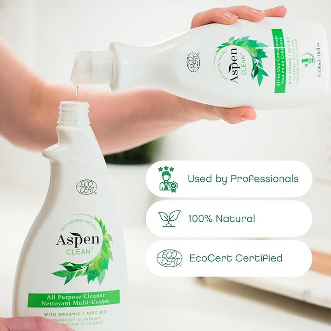 AspenClean Natural Multi-Surface Cleaning Concentrate | Kitchen, Bathroom, Glass & More | Makes 35 bottles | 18 floz