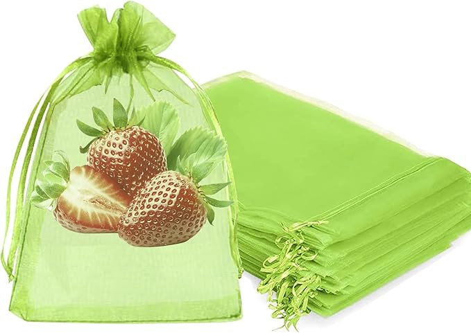 Fruit Protection Bags, Fetanten 40 PCS 4 x 6 Inch Mesh Drawstring Bag for Fruit Trees, Small Green Garden Fruit Plant Netting Cover Bag Protect Strawberry Blueberry Tomato from Bird Insect Pest