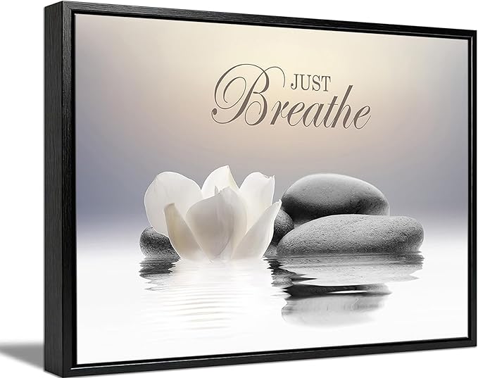 Floating Framed Zen Wall Art, Just Breathe Stone Poster Picture