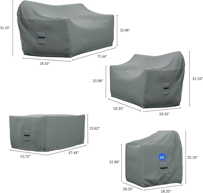Covers & All Patio Furniture Cover Set, 5 Piece Outdoor Furniture Covers, Water-Repellent UV & Weather-Resistant Covers for Sofa, Loveseat, Chairs & Coffee Table with Elastic & Padded Handles