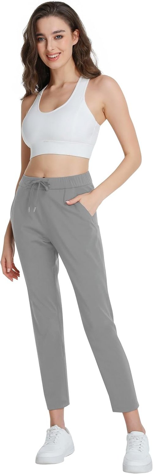 Foucome Women's Golf Pants - Stretchy 7/8 Ankle Sweatpants with Pockets for Athletic & Travel