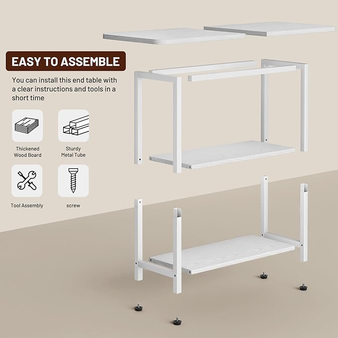 SLEEPING LAMB Side Table for Living Room, 3-Tier End Table for Small Space with Wide Storage Tabletop, Elegant White Narrow Nightstand for Bedroom, Sofa Couch