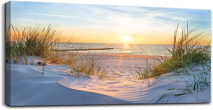 Wall Art For Living Room Large Size Wall Decorations Pictures Blue Sun Beach Grass Ocean Landscape Painting Office Wall Decor Canvas Prints Ready To Hang For Home Decoration Works Of Art 24" X 48"