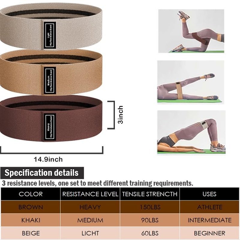 S.ROMZA Fabric Resistance Bands for Working Out Stretch Bands for Booty Used for Fitness and Home Exercises Legs Exercise Bands Pilates Workout Bands for Women and Men (Beige/Khaki/Brown)