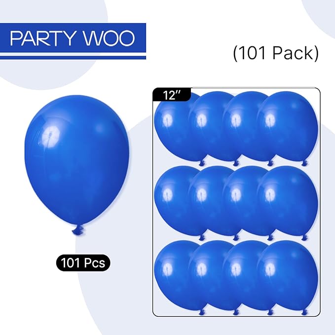 PartyWoo Royal Blue Balloons 101pcs 12 Inch Dark Blue Latex Helium Balloons for Birthday Gender Reveal Wedding Anniversary Baby Shower Graduation Under The Sea Beach Dog Party Decorations Blue-Y59