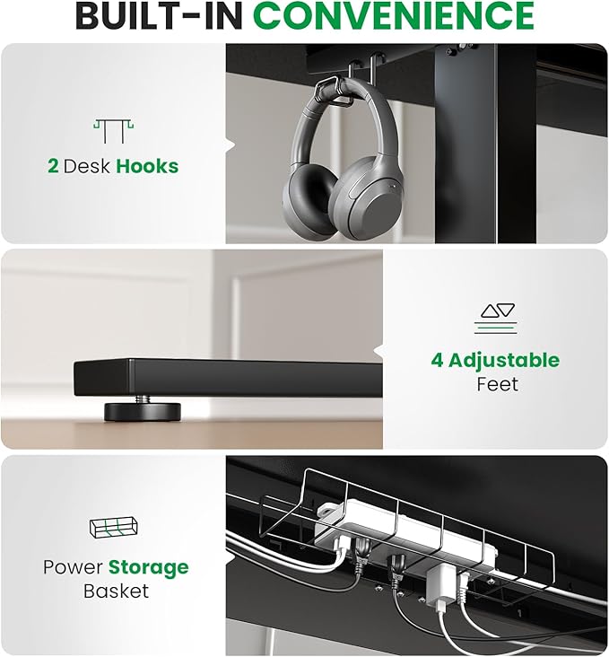 Electric Standing Desk Adjustable - 71x30 Inch Sit Stand Desk with 1 Inch Thick Tabletop, Double Beam Frame, 3 Memory Height Adjustment, Cable Management for Home Office