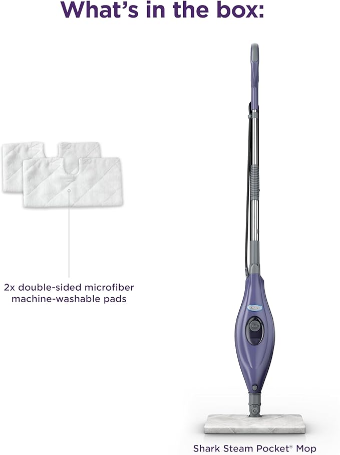 Shark Steam Pocket Mop with 2 Washable Double-sided Pads, Steam Sanitization, Swivel Steering, Lightweight, Steam Cleaner for Sealed Hard Floors, Hardwood, Marble, Tile, Purple, S3501