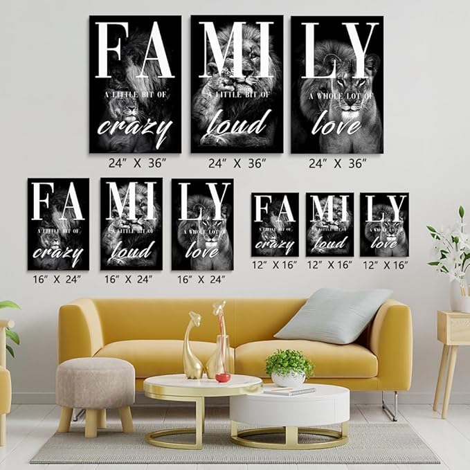 GUBIYU Large Family Wall Decor Set of 3 Modern Lion Wall Art 24x36 Inch Black