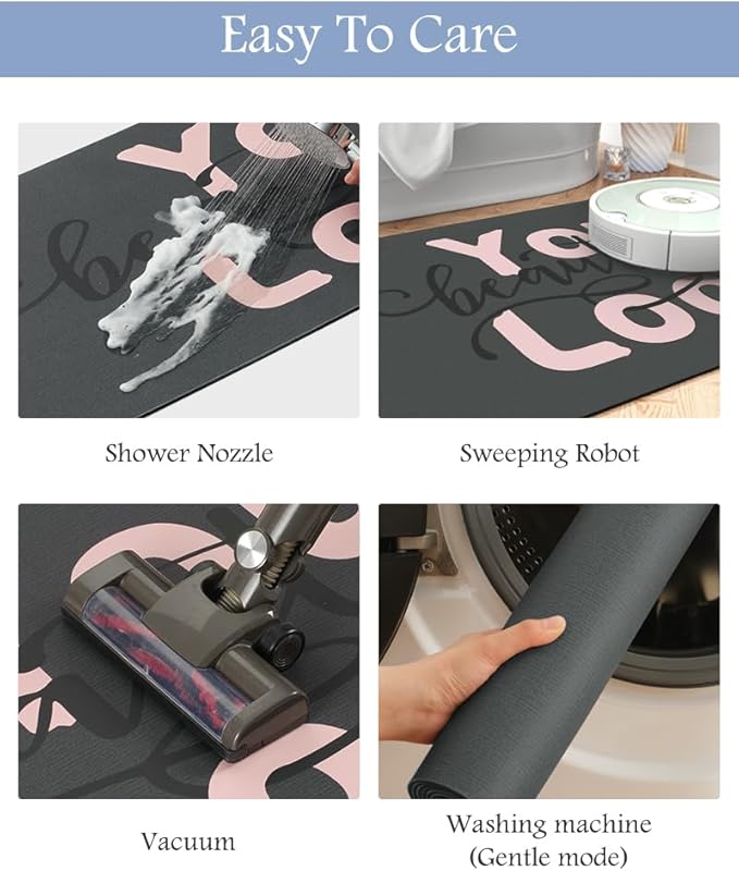 MontVoo-Bath Mat Rug Long Non Slip Super Absorbent Bathroom Runner Stain Resistant Quick Dry Thin Bathroom Mat Fit Under Door-24"x70",Pink