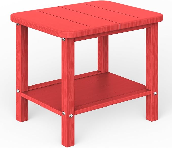Ayge 17.7" Double Outdoor Side Table, Rectangular HDPE Adirondack End Table for Patio, Lawn, Pool, Garden, Backyard，Red