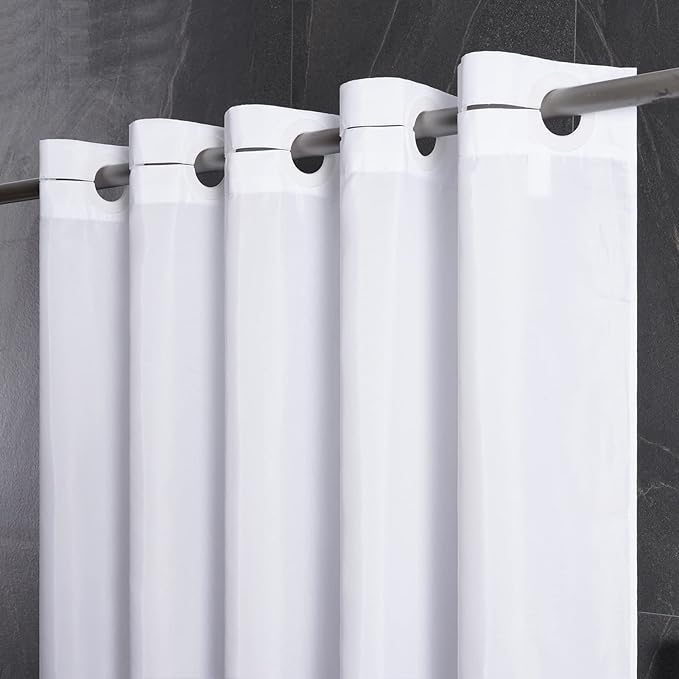 No Hook Fabric Shower Curtain,Small Stall Shower Curtain Liner,Bathroom Curtains with 6 Plastic Split Grommets,Waterproof & Machine Washable,White,Half Narrow 48x72 Inch