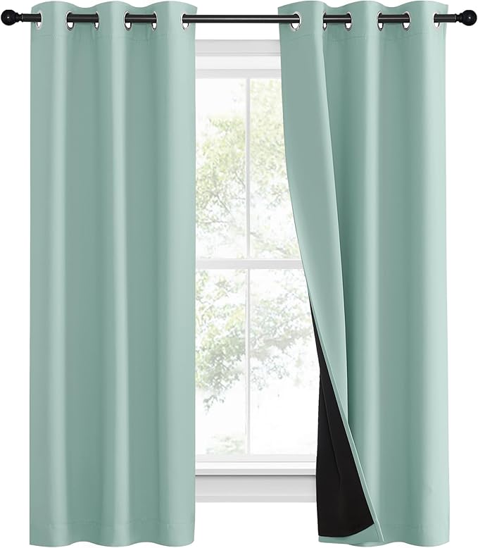 NICETOWN Aqua Blue 100% Blackout Curtain Set, Thermal Insulated & Energy