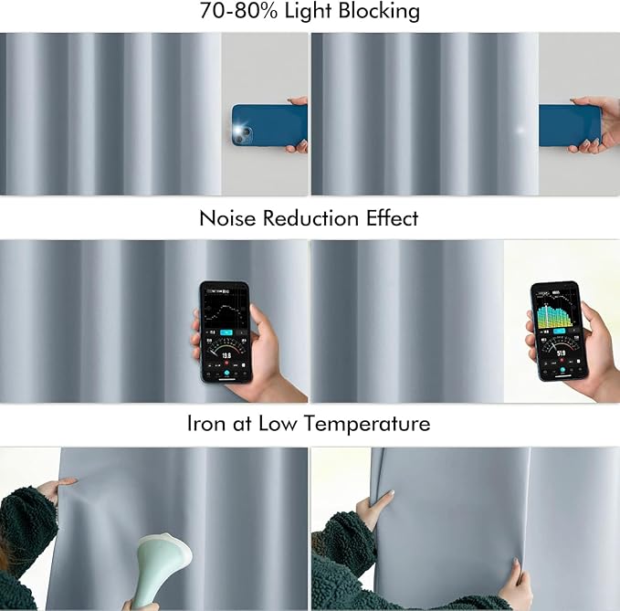 MIULEE Light Blue Back Tab Blackout Curtain 96 Inch Long 2 Panels Set