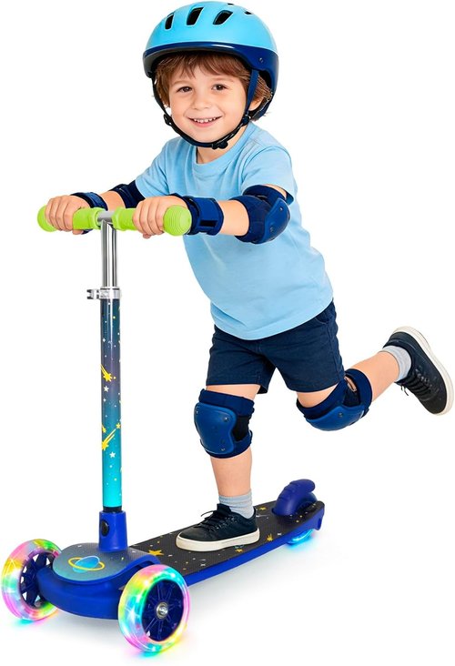 Nattork 3-Wheel Toddler Kick Scooter - Adjustable Height, Light-Up Wheels, Anti-Slip Deck | Ages 2-8