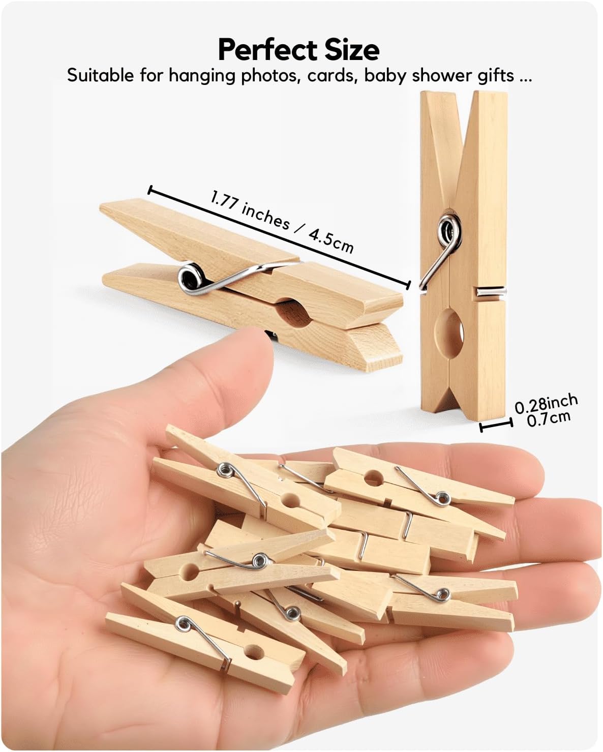 Clothes Pins Wooden Clothespins for Photo 1.77 Inch 50 PCS, Small Wood Clips Close Pin for Classroom Crafts Project Decorations Hanging Pegs 1 3/4"