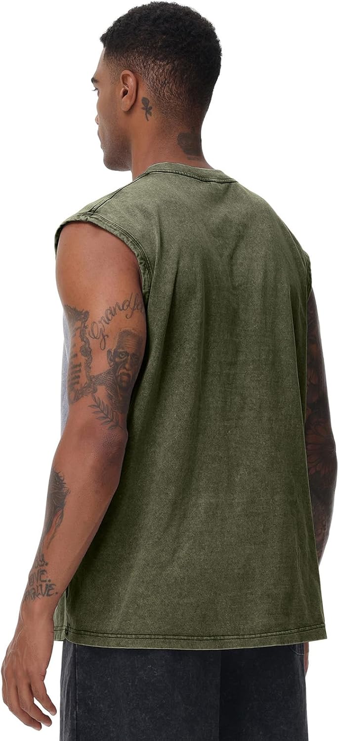 Skiennix Men's Sleeveless Workout Tank Top - Acid Wash Muscle Tee for Gym & Beach | Loose Fit