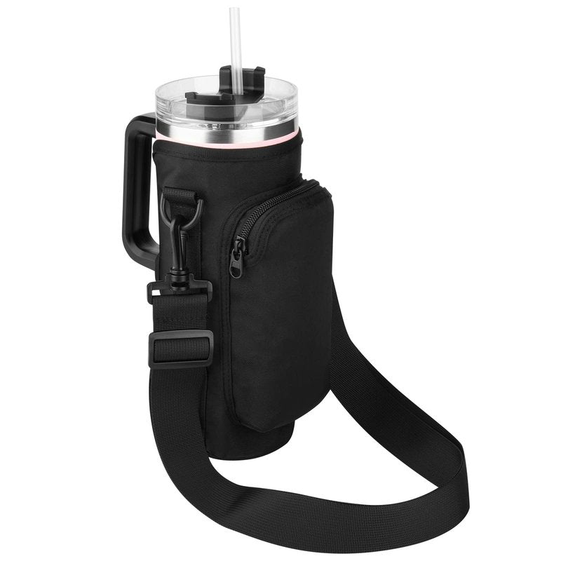 Xxerciz Water Bottle Carrier Bag with Phone Pocket for Stanley 40oz Tumbler with Handle, Water Bottle Holder Pouch with Adjustable Strap, Stanley Cup Accessories for Hiking Travelling Camping