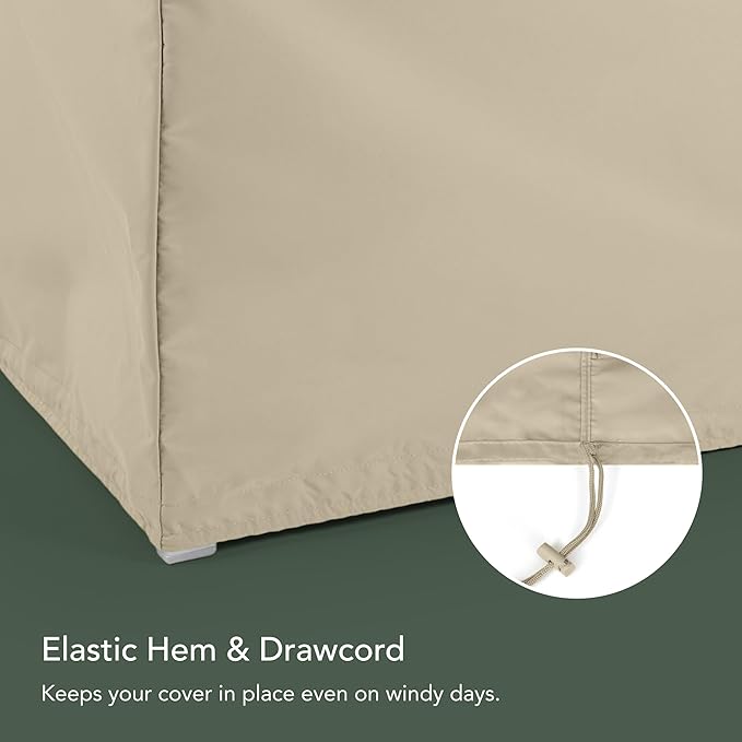 Covermates Elite Outdoor Patio Sofa Cover – Water-Resistant 300D Polyester, Double-Stitched Seams, Elastic Hem, Auto-Locking Drawcord & Mesh Vent for Moderate Weather, 108W x 38D x 38H, Khaki