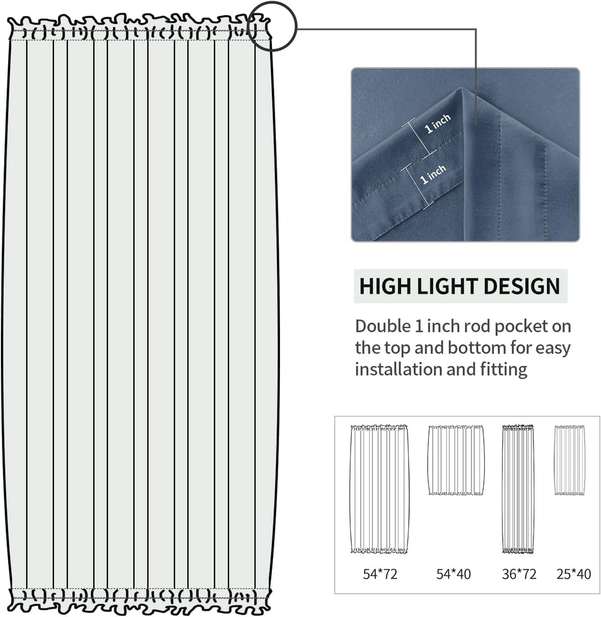 DWCN French Door Curtains – Rod Pocket Thermal Blackout Curtain for Doors with Glass Window, Kitchen and Patio Doors for Privacy, 36 X 72 Inches Long, 1 Curtain Panel with Tieback,Dusty Blue