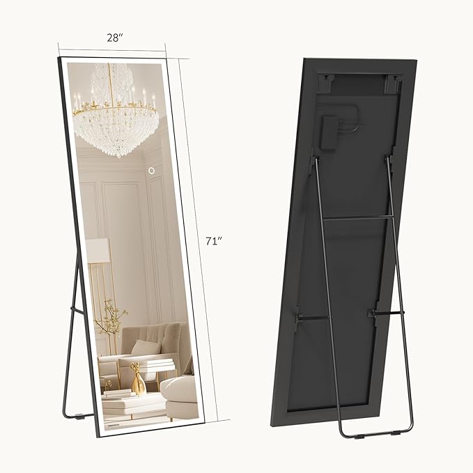 Kosmonia 71x28 Full Length Mirror, Dimmable 3 Color LED Light w/Light Memory