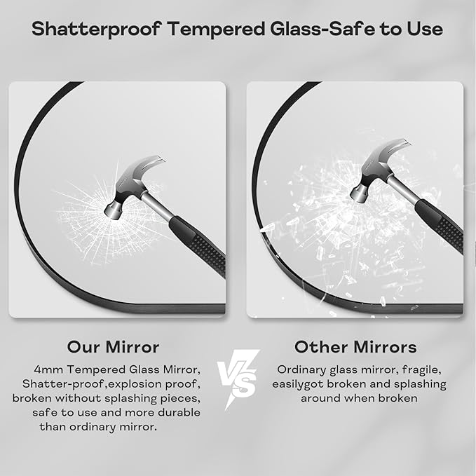 22" x 30" Black Arched Mirror, Arch Wall Mirror, Metal Frame Black Bathroom