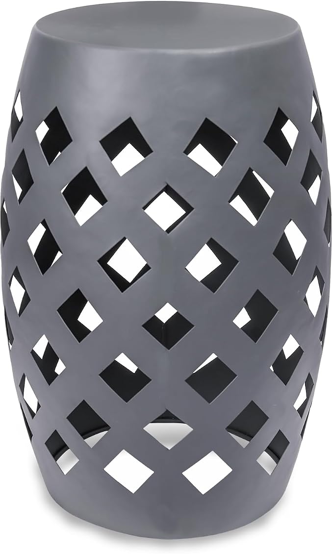 Vipush Outdoor Lace Cut Iron Side Table, Patio Garden Stool Coffee End Table Nightstand for Small Spaces, Living Room, Front Porch, Poolside, Gray