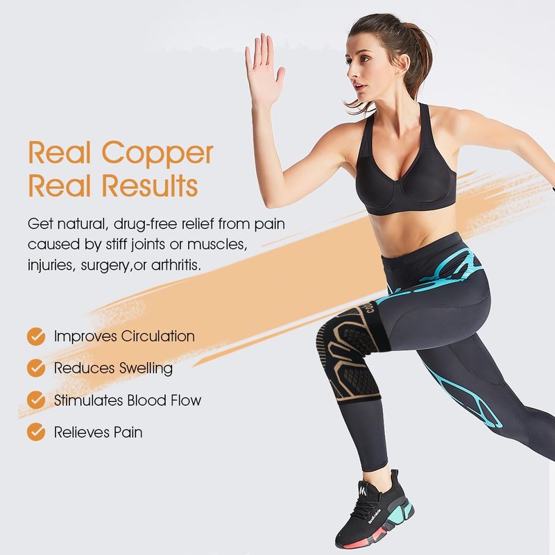 WellSync Copper Knee Braces for Knee Pain 2 pack, Knee Compression Sleeve Support for Men and Women, Medical Grade Knee Brace for Working Out Running Arthritis Sports Meniscus Tear Joint Pain Relief M