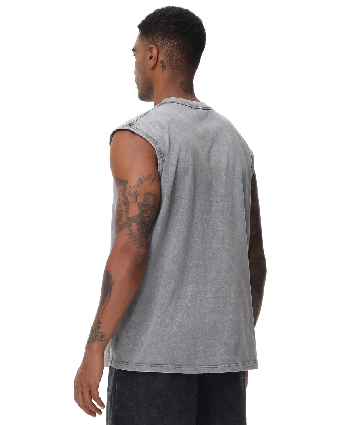 Mens Workout Tank Tops Sleeveless Tee Shirts Men Muscle Shirt Gym Acid Wash T Shirts Running Beach Loose Fit Tee(GY,3XL) Grey