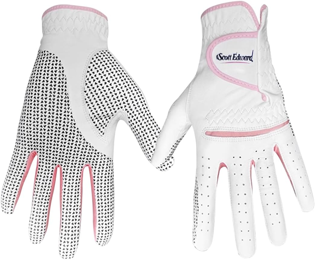 Scott Edward Women's Leather Golf Gloves - Non-Slip, Breathable, Enhanced Grip | 2-Pack (Pink)