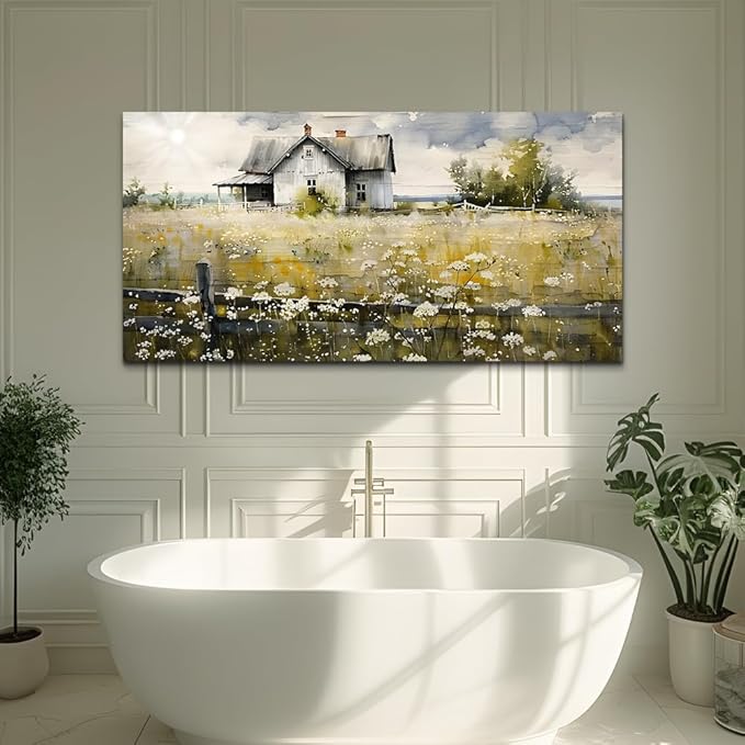 FUHAIHUA Large Modern Wall Decor For Living Room Canvas Wall Art For Office Bedroom Wall Decorations Art Watercolor Paintings Rural Landscape Pictures Mural Artwork Farmhouse Home Decor 24x48 In