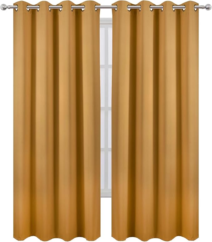 LEMOMO Mustard Yellow Thermal Blackout Curtains/52 x 95 Inch/Set of 2 Panels