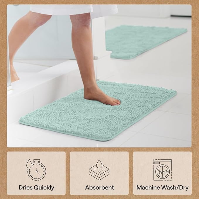 GORILLA GRIP Bath Rug Mat 60x24, Soft Absorbent Chenille, Quick Dry Microfiber Mats, Rubber Backing Washable Shower Floor Rugs, Bathmat Runner, US Designed Bathroom Home Decor Accessories Seablue